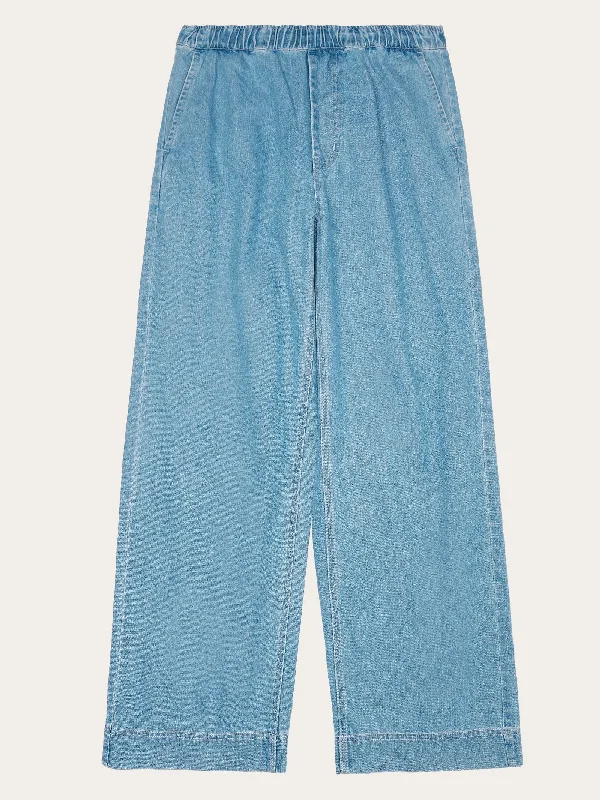 Weekend Wonders Await! POSEY wide mid-rise elastic waistband denim pant - GOTS/Vegan - Light Blue denim