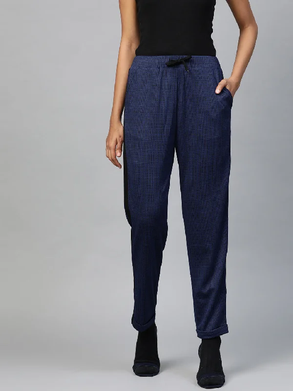 New Deals Navy Check Side Tape Jacquard Pants