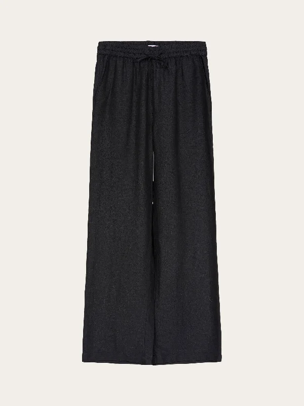 Blowout Sale Linen Mix Elastic Waist Pants - Black Jet