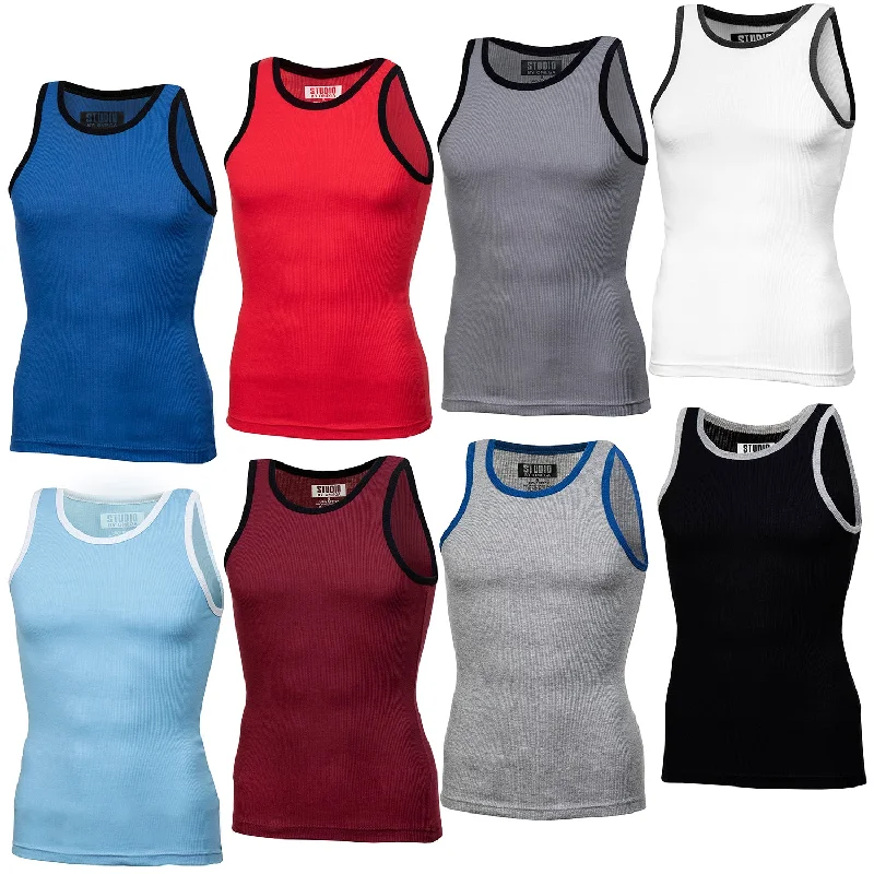 3-6 Pack Men's Two Tone Basic Tank Top Active Tee Tri-Blend Cotton Sleeveless Shirts