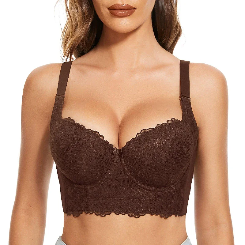 "Add One Cup" Push Up Bra Underwire Corset Top Bustier-Cocoa