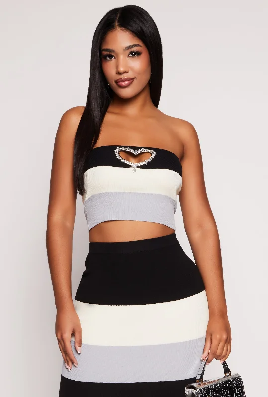 Color Block Rhinestone Heart Cut Out Tube Top