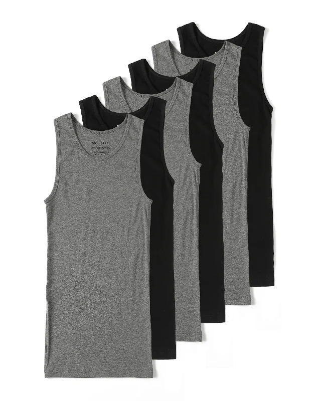 Comfneat Men's 6-Pack A-Shirts Tight Fit Tank Tops Cotton Spandex Undershirts