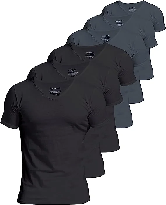 Comfneat Men's 6-Pack Undershirts 100 Percent Cotton Underclothing Comfy V-Neck T-Shirts