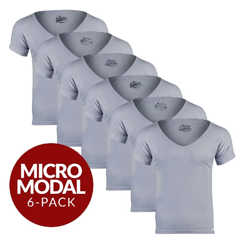 Deep V Micro Modal Sweat Proof Undershirt For Men - Grey 6-Pack