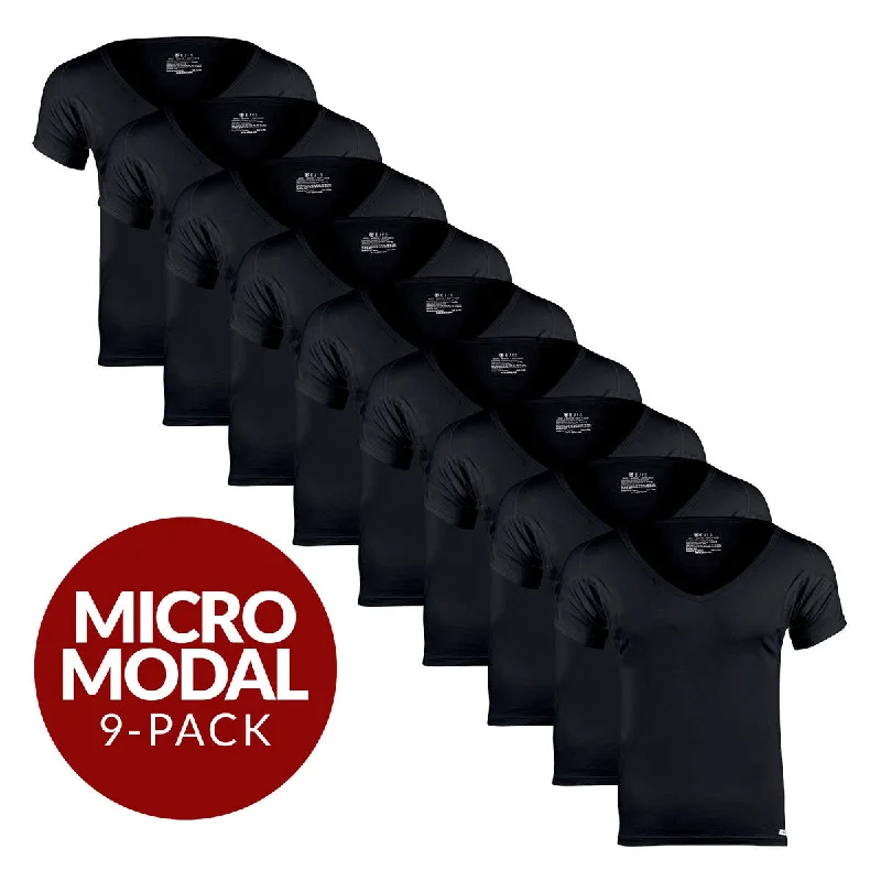 Deep V Micro Modal Sweat Proof Undershirt For Men - Black 9-Pack