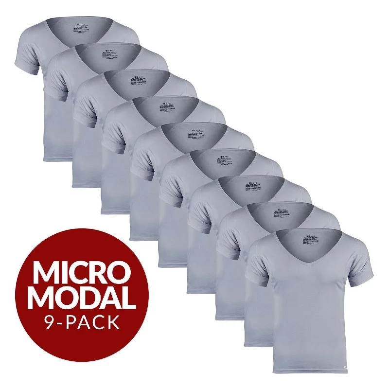 Deep V Micro Modal Sweat Proof Undershirt For Men - Grey 9-Pack