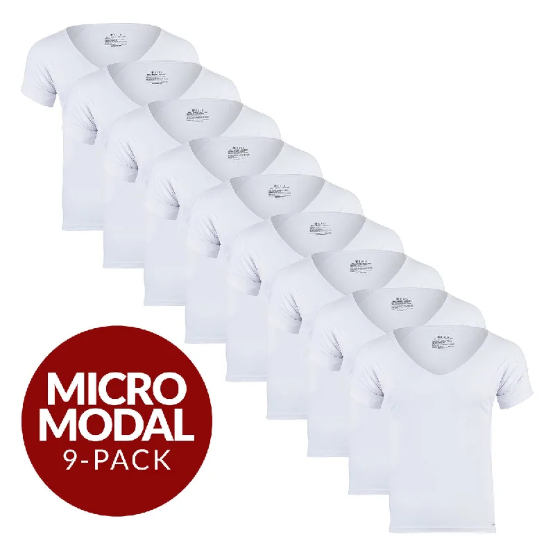 Deep V Micro Modal Sweat Proof Undershirt For Men - White 9-Pack