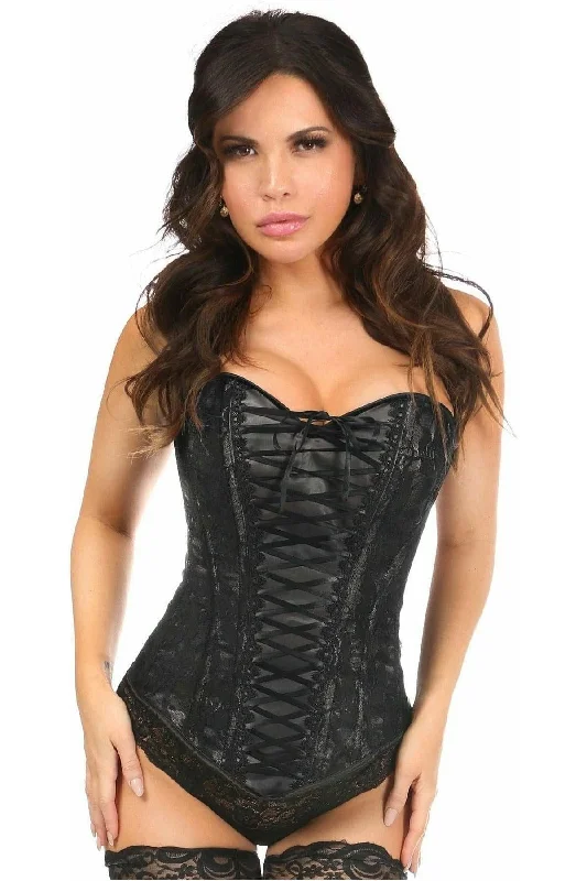 Lavish Black Lace-Up Overbust Corset w/Black Lace