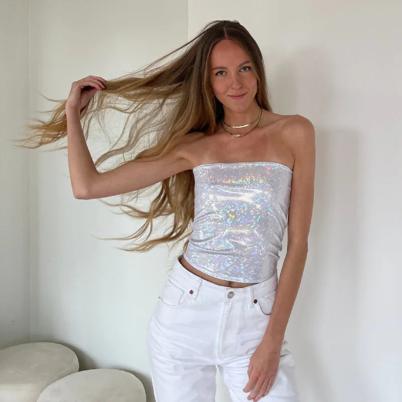 Silver Glitter Tube Top