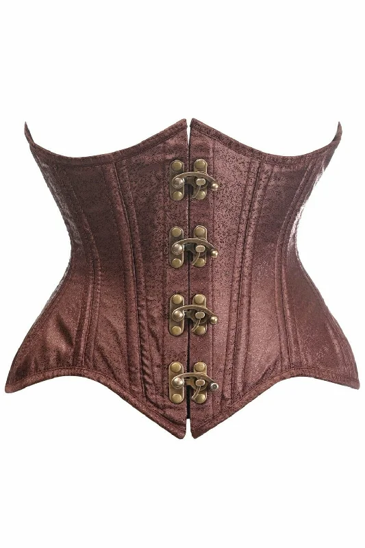 Top Drawer Double Steel Boned Brown Brocade Curvy Underbust Corset