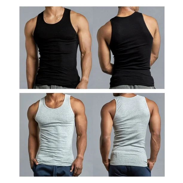 Value Packs of Men's Black Grey & White Ribbed 100% Cotton Tank Top A Shirts Undershirt