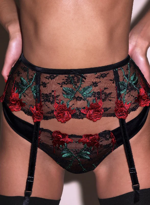 Vampire Rose Embroidery Garter Belt