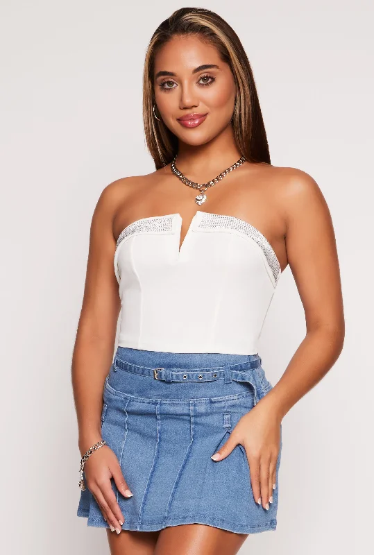 Crepe Knit Rhinestone Trim Tube Top