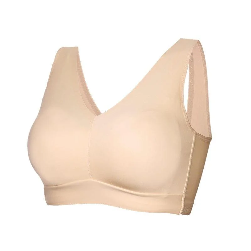 "Feel like not wearing one" Plus Size Wireless Sports Bra - Beige