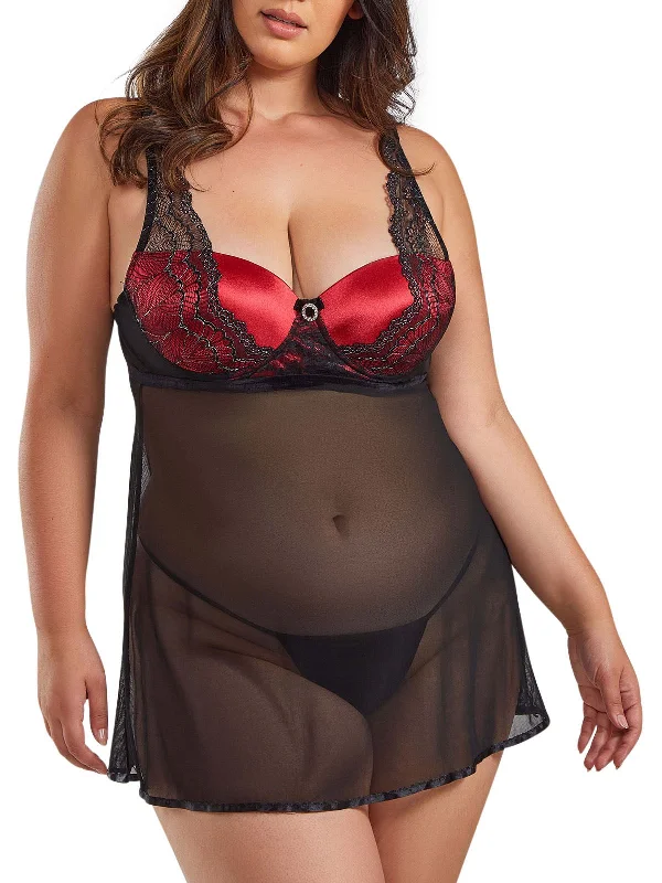 Women's Plus Size Mesh Babydoll G String Set Lingerie